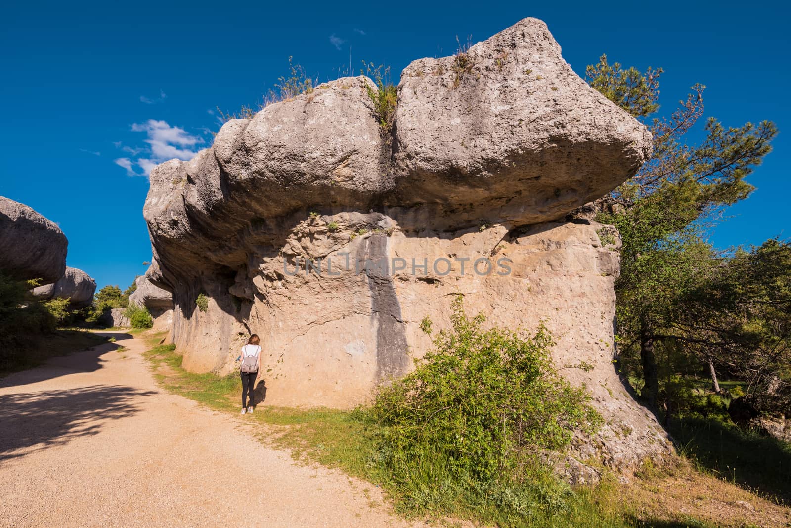 La Ciudad encantada. The enchanted city natural park, group of crapicious forms limestone rocks in Cuenca, Spain.