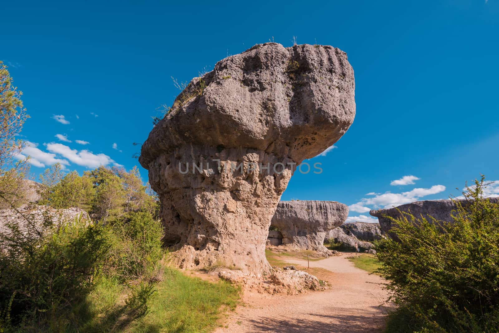 La Ciudad encantada. The enchanted city natural park, group of crapicious forms limestone rocks in Cuenca, Spain. by HERRAEZ