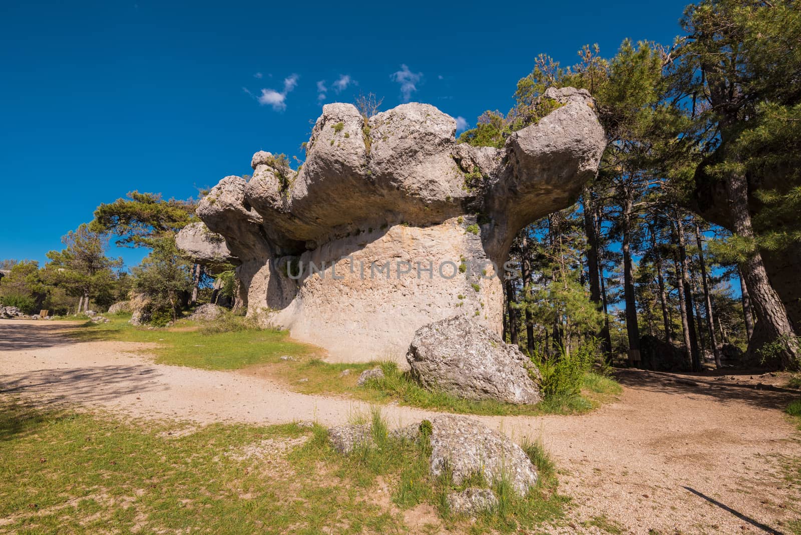 La Ciudad encantada. The enchanted city natural park, group of crapicious forms limestone rocks in Cuenca, Spain. by HERRAEZ