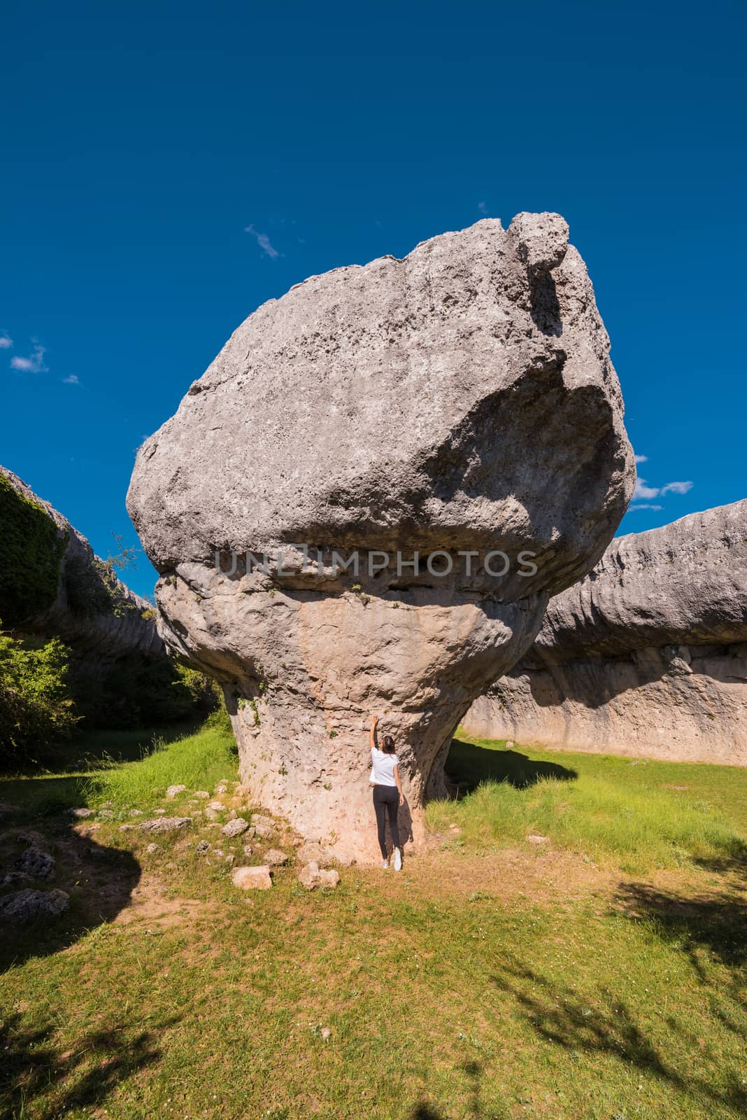 La Ciudad encantada. The enchanted city natural park, group of crapicious forms limestone rocks in Cuenca, Spain.