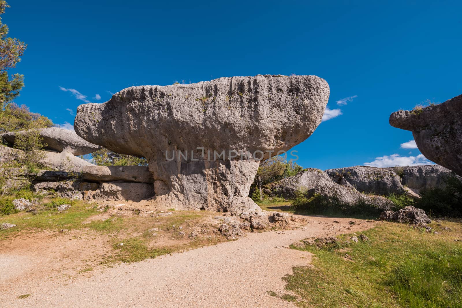 La Ciudad encantada. The enchanted city natural park, group of crapicious forms limestone rocks in Cuenca, Spain.