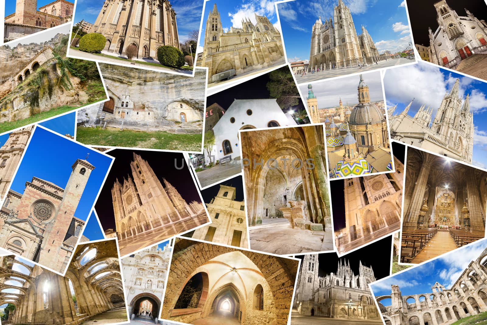 A collage of my best photos of churchs, monasterys and cathedrals including some famous temples like Burgos cathedral, Leon cathedral, and Zaragoza basilic. by HERRAEZ