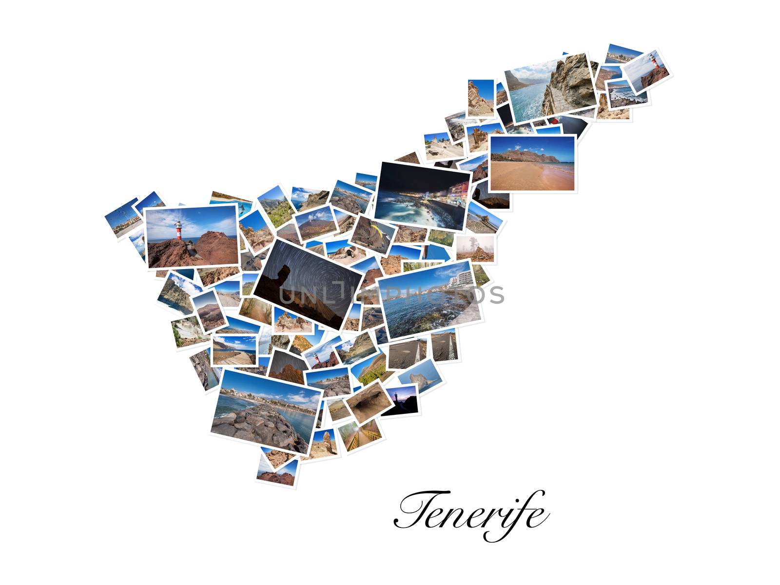 A collage of my best travel photos of Tenerife, forming the shape of Tenerife island, version 6. by HERRAEZ