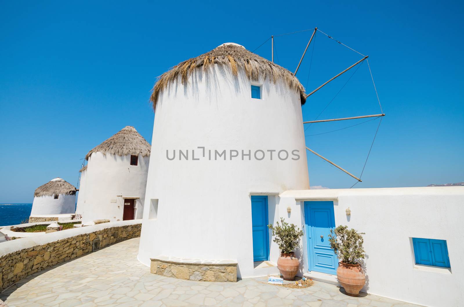 Famous windmill landmark, Mykonos Greece.
