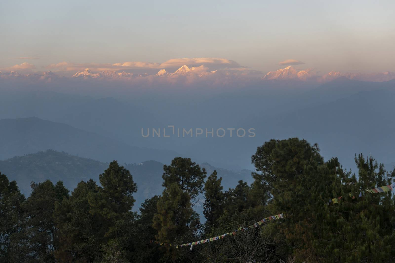 Sunset view of the Himalayas from Nagarkot in the Kathmandu Valley, Nepal