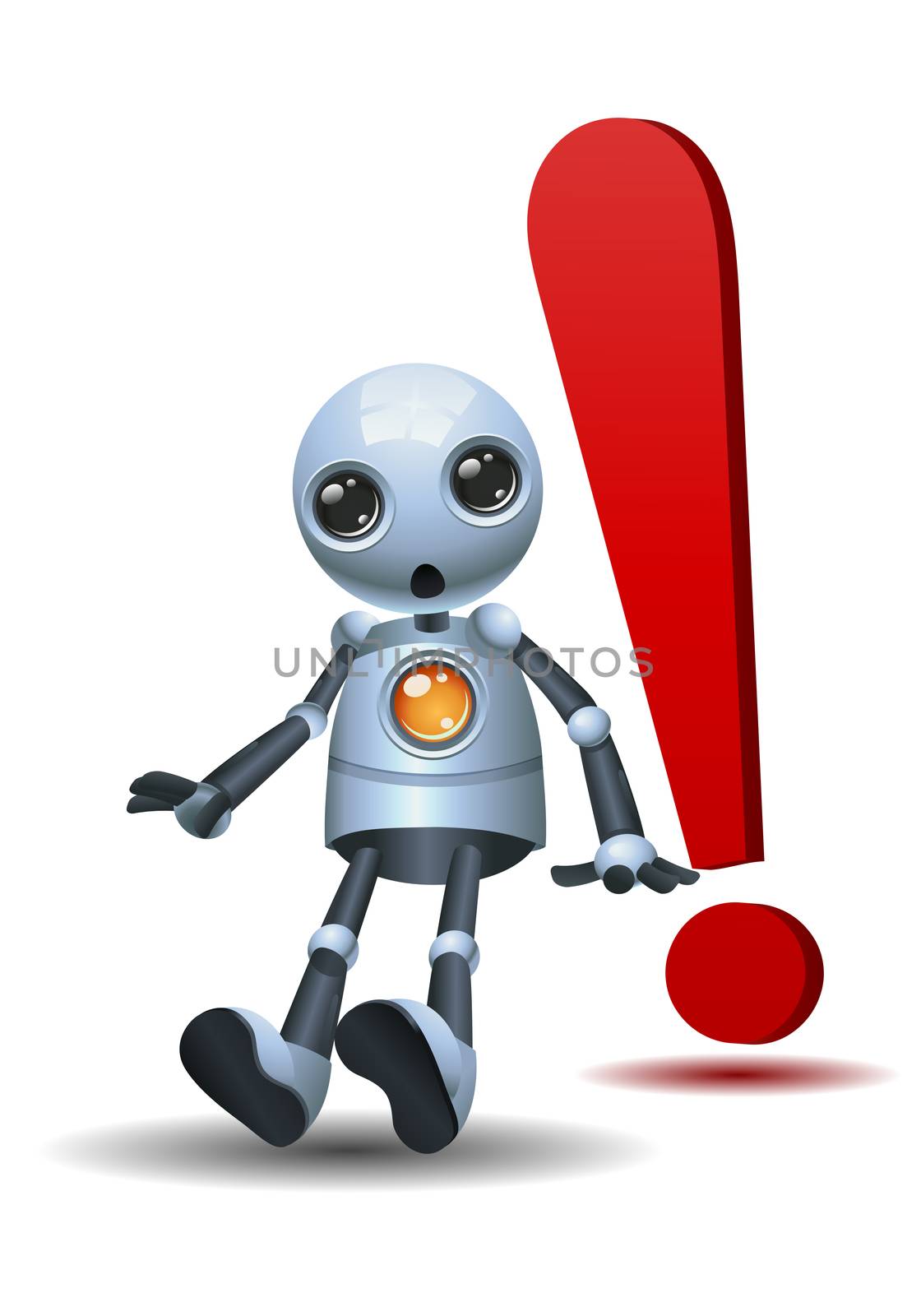 illustration of a little robot surprise on isolated white background