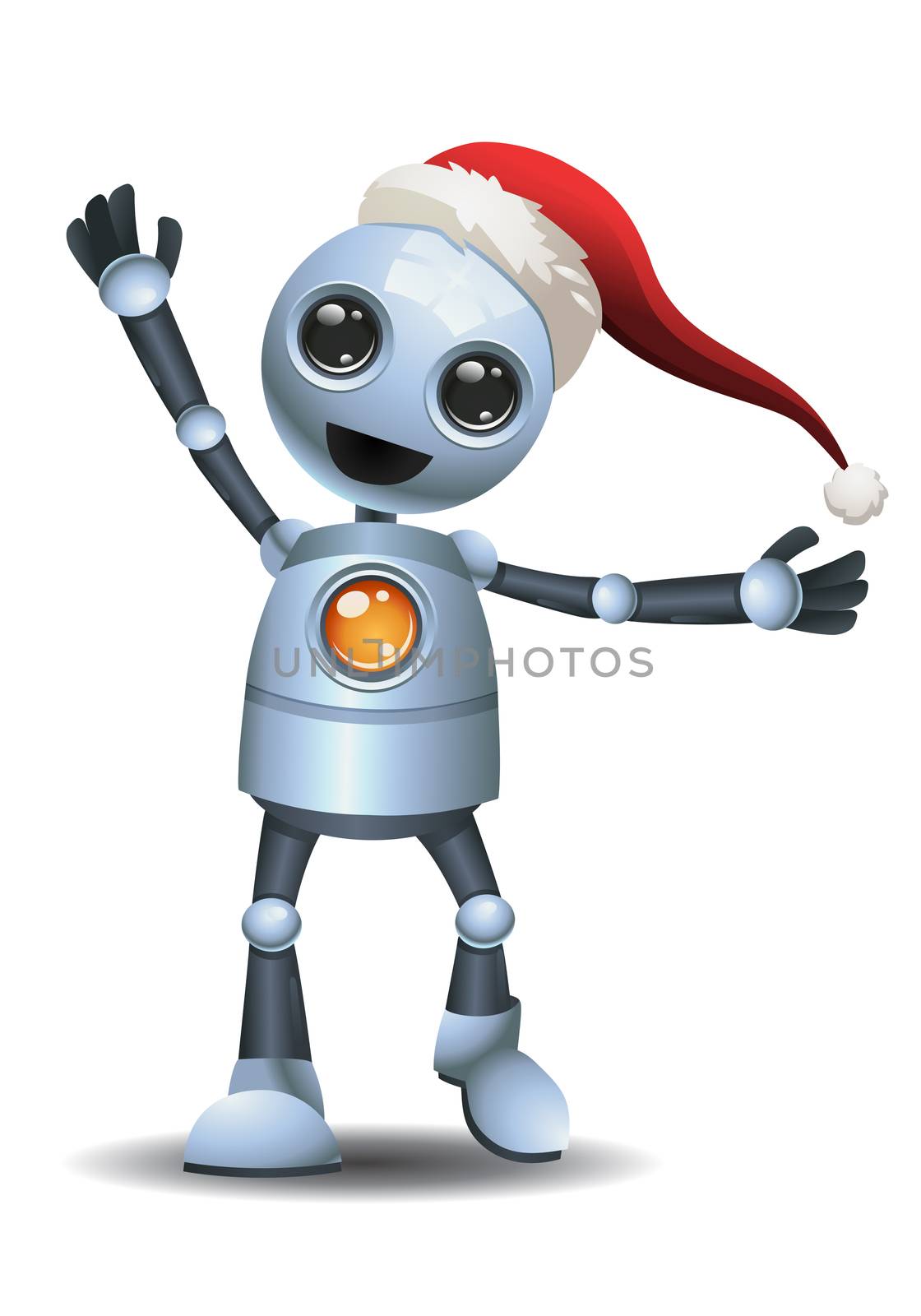 illustration of a little robot wearing santa hat on isolated white background