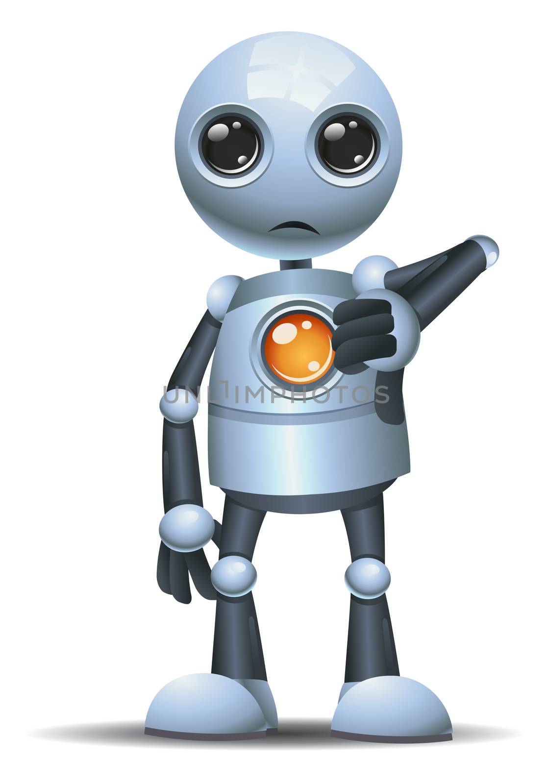 illustration of a happy droid little robot thumb down on isolated white background