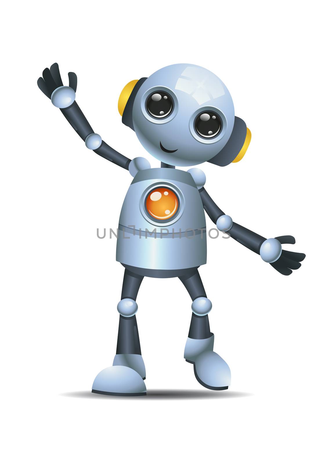 illustration of a happy droid little robot listen to music on isolated white background