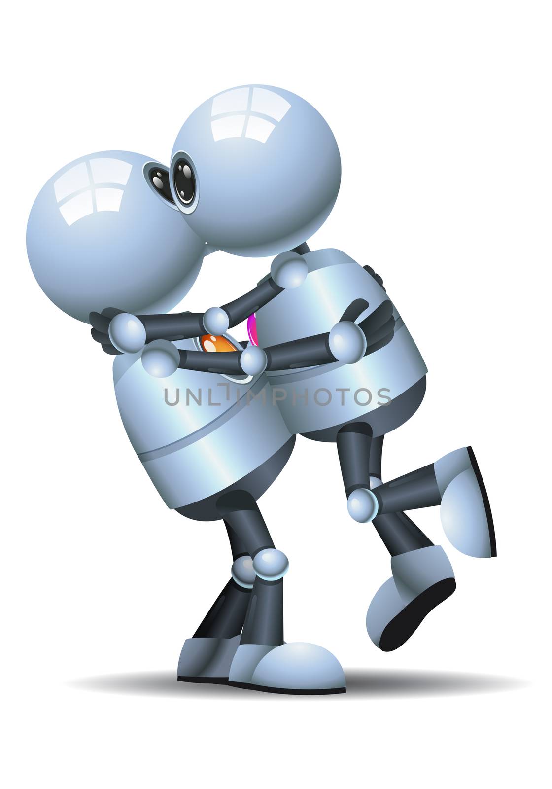 illustration of a happy droid little robot kissing on isolated white background