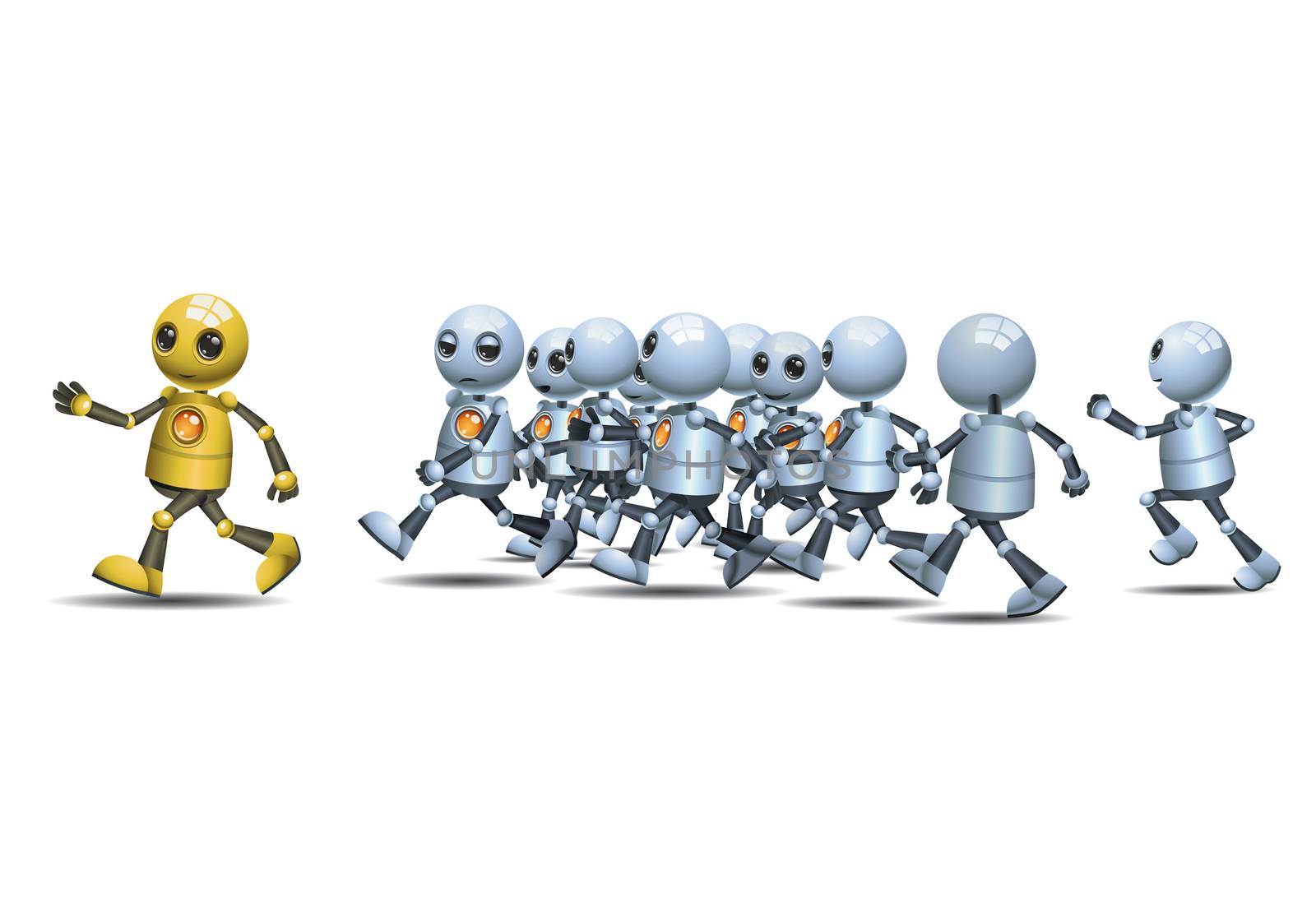 little robot leading of running pack by onime