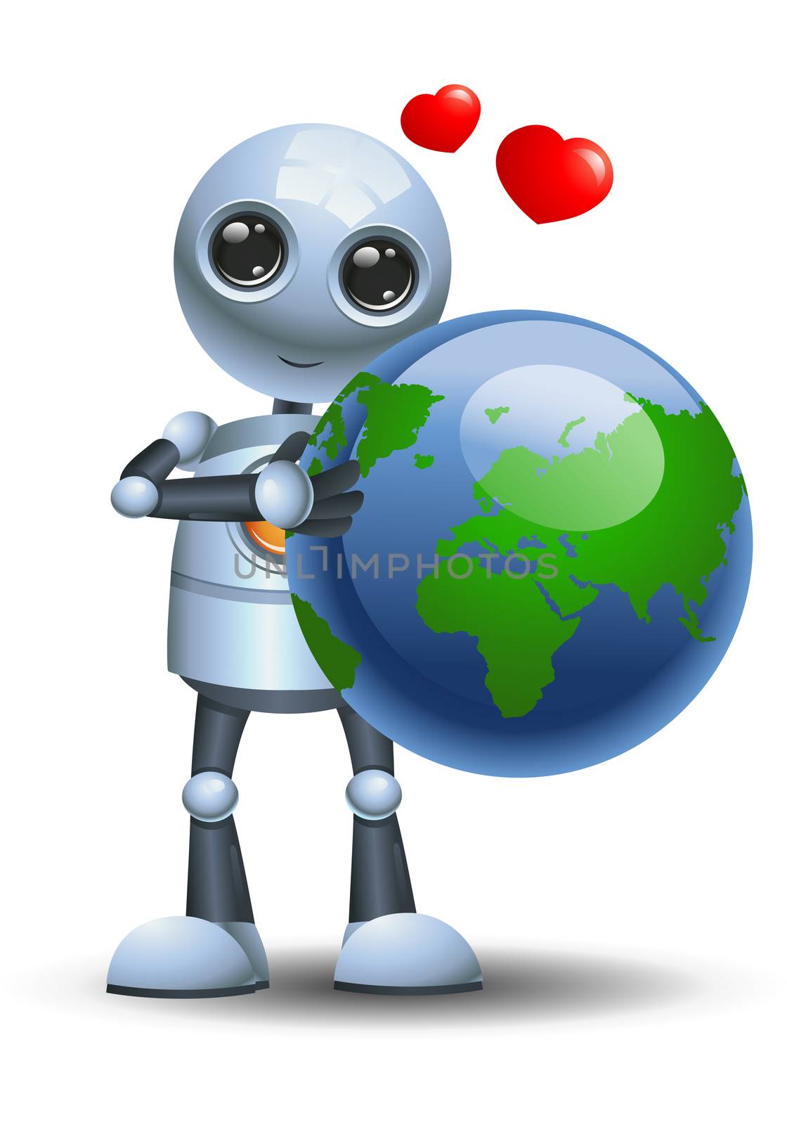 little robot hugging globe loving the earth by onime