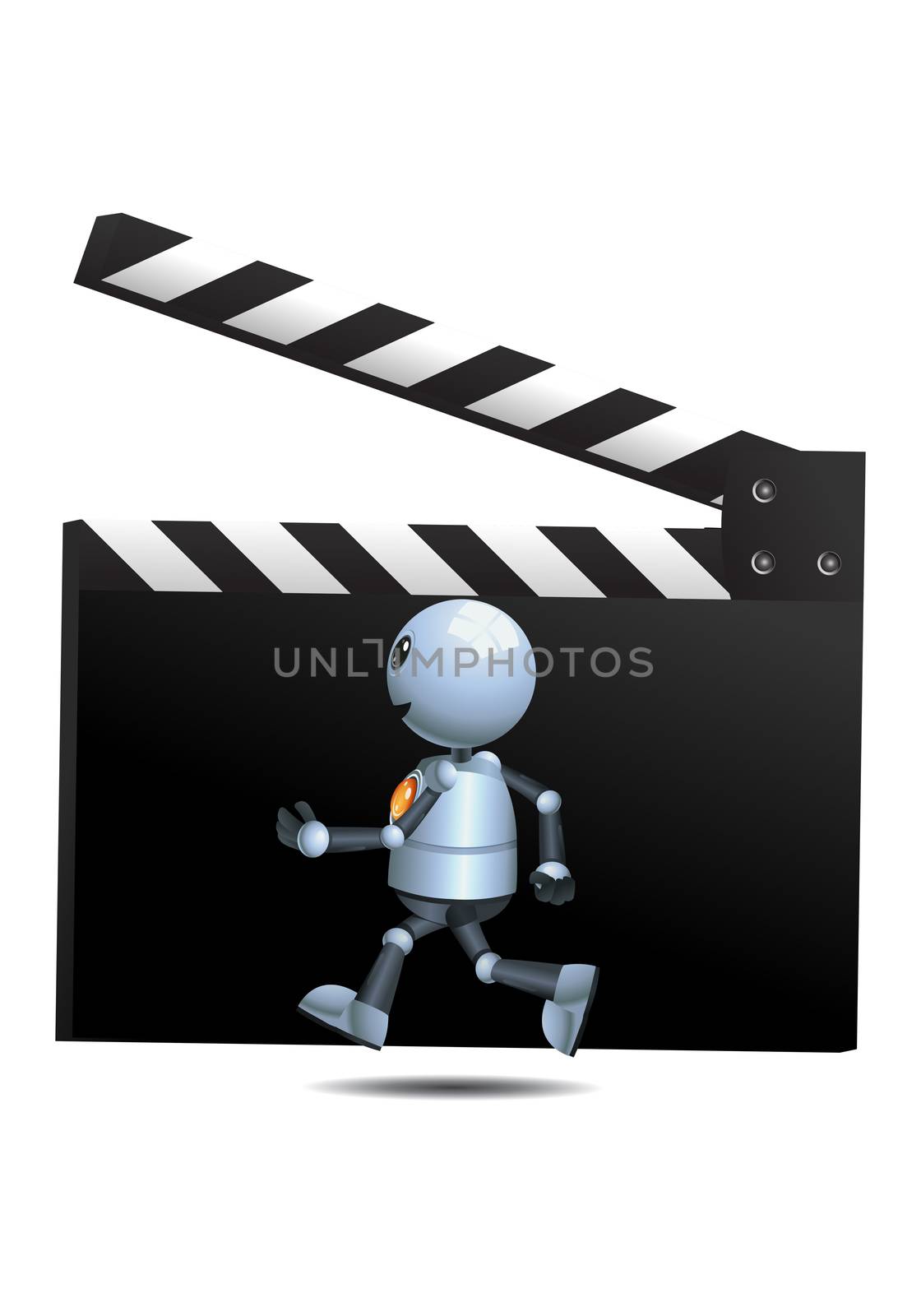 little robot running in front movie clipper board by onime