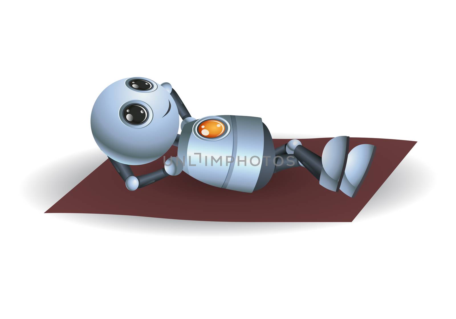 little robot relaxing  laying on mattress by onime