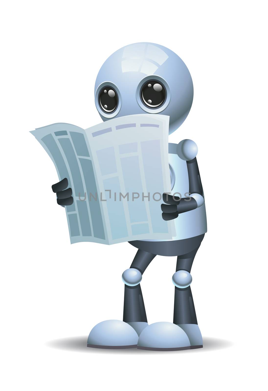 little robot reading news paper by onime