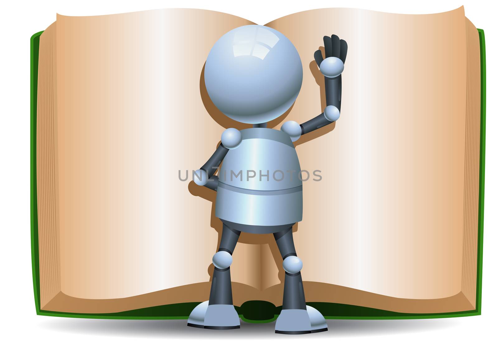 little robot reading giant book by onime