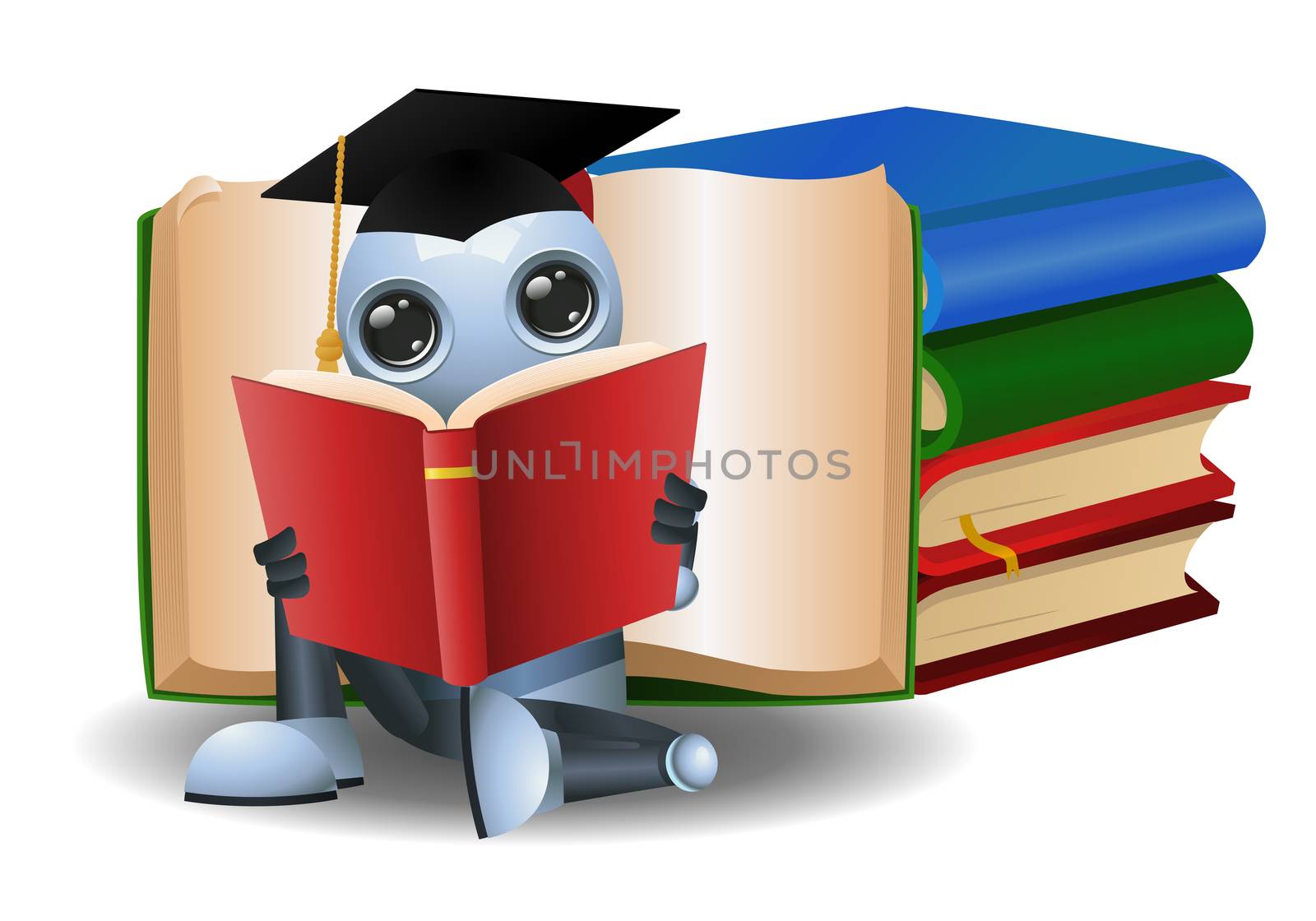 little robot reading book for graduation by onime