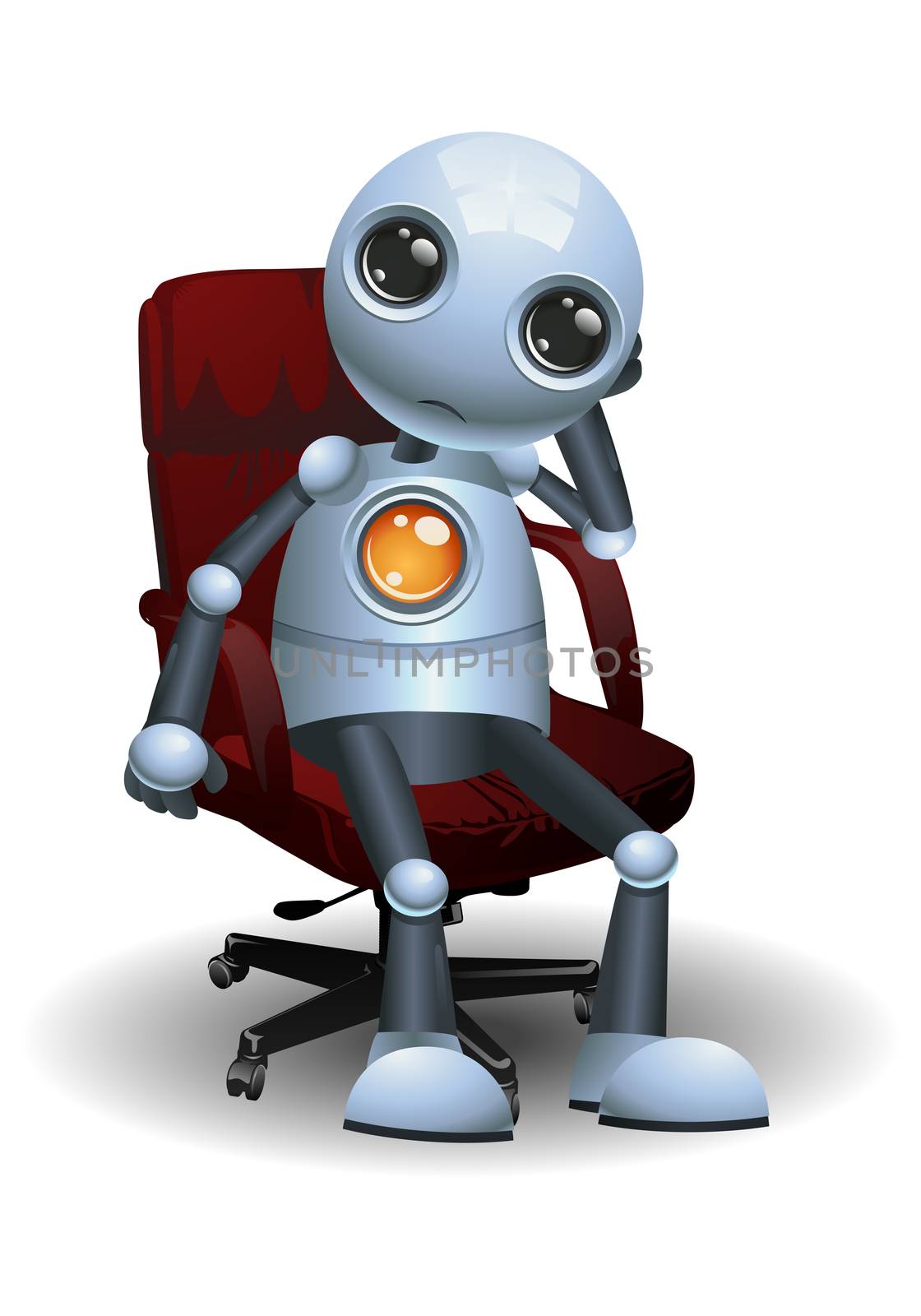 illustration of a little robot sit on director chair on isolated white background