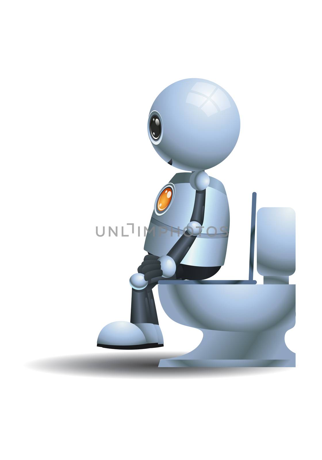 illustration of a little robot sit on closet on isolated white background
