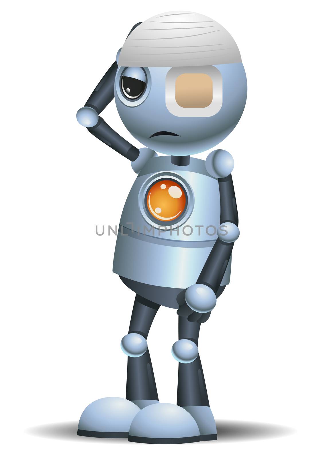 illustration of a little robot sick on isolated white background