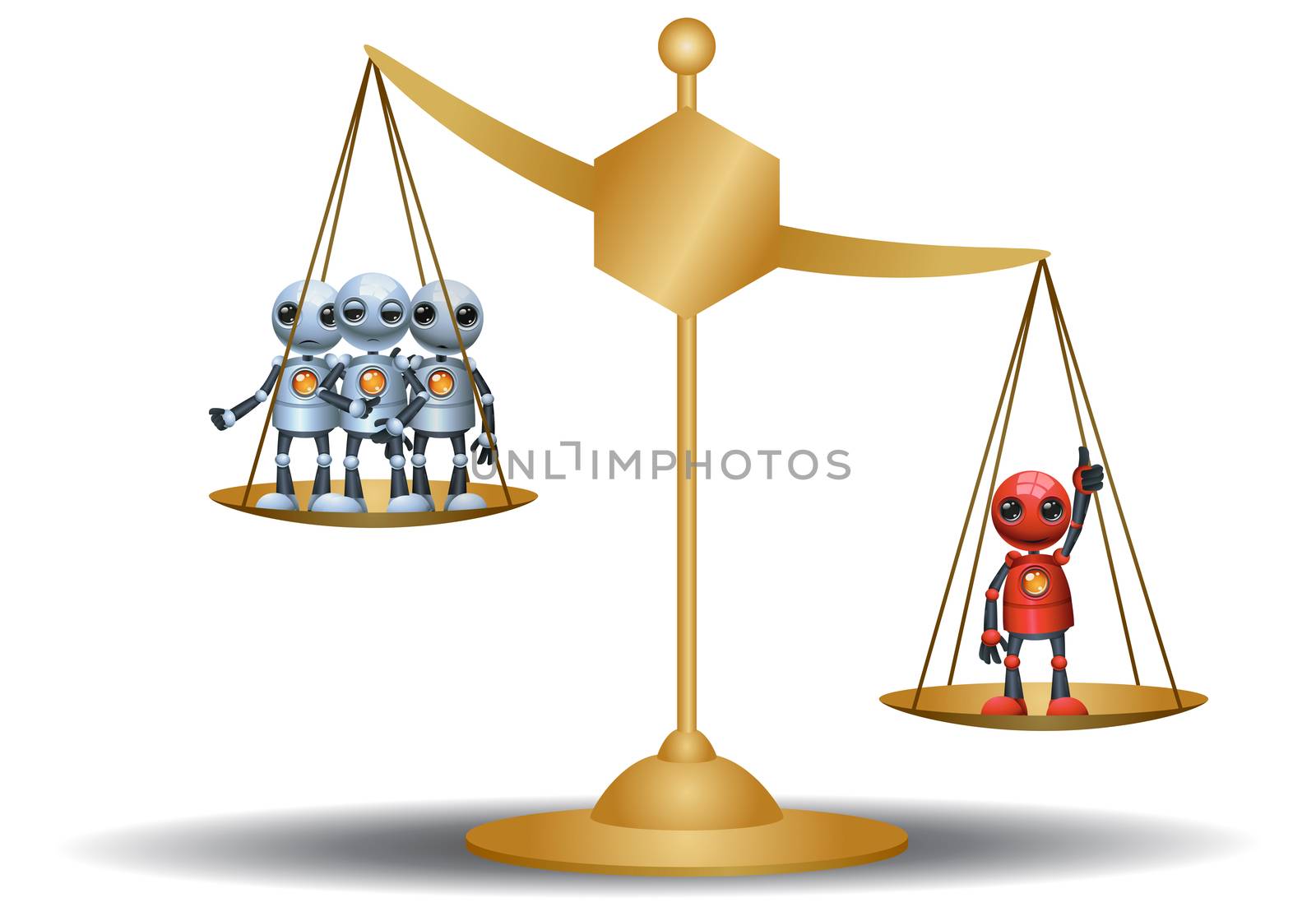 illustration of a happy little robot scaling weight on isolated white background