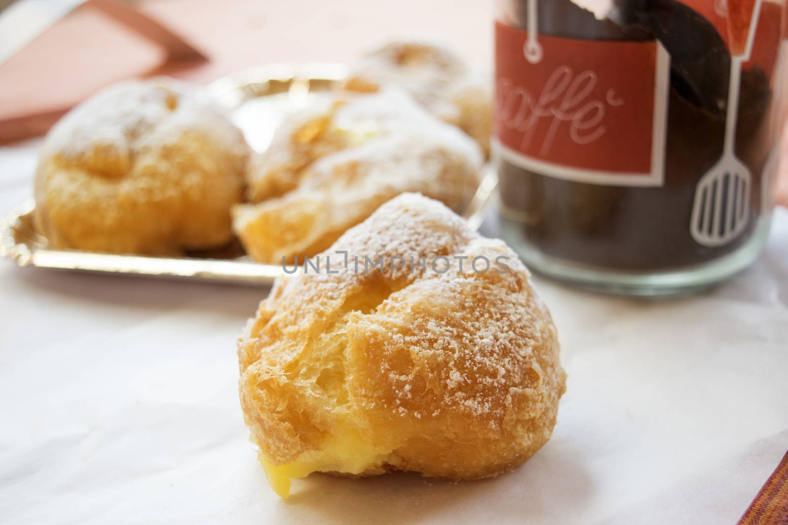 italian cream puff stuffed with custard typical of father day and called puff of St joseph