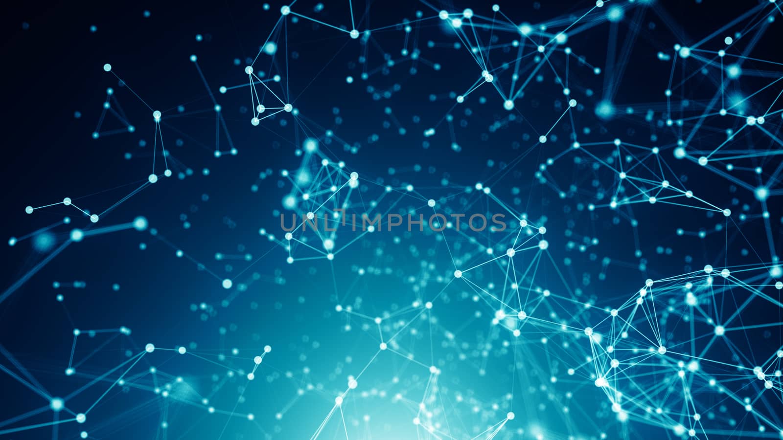 Abstract connected dots on bright blue background. Technology backdrop by nolimit046