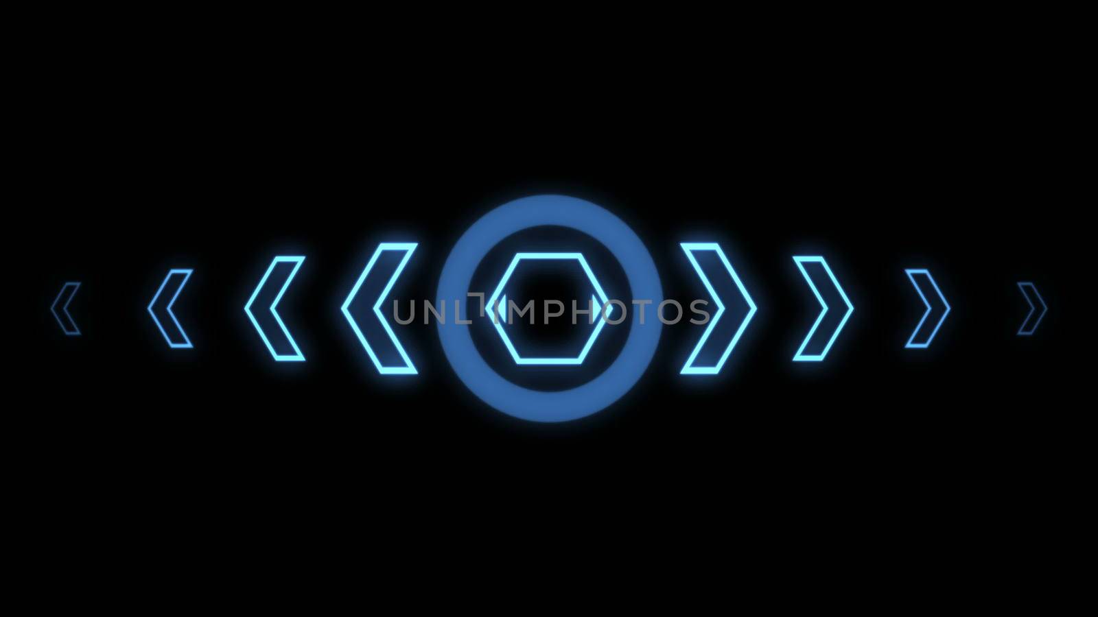 Futuristic screensaver with hex corner. HUD Heads Up Display Scanner high tech target digital read out. Abstract digital background with geometric particles. 3d rendering