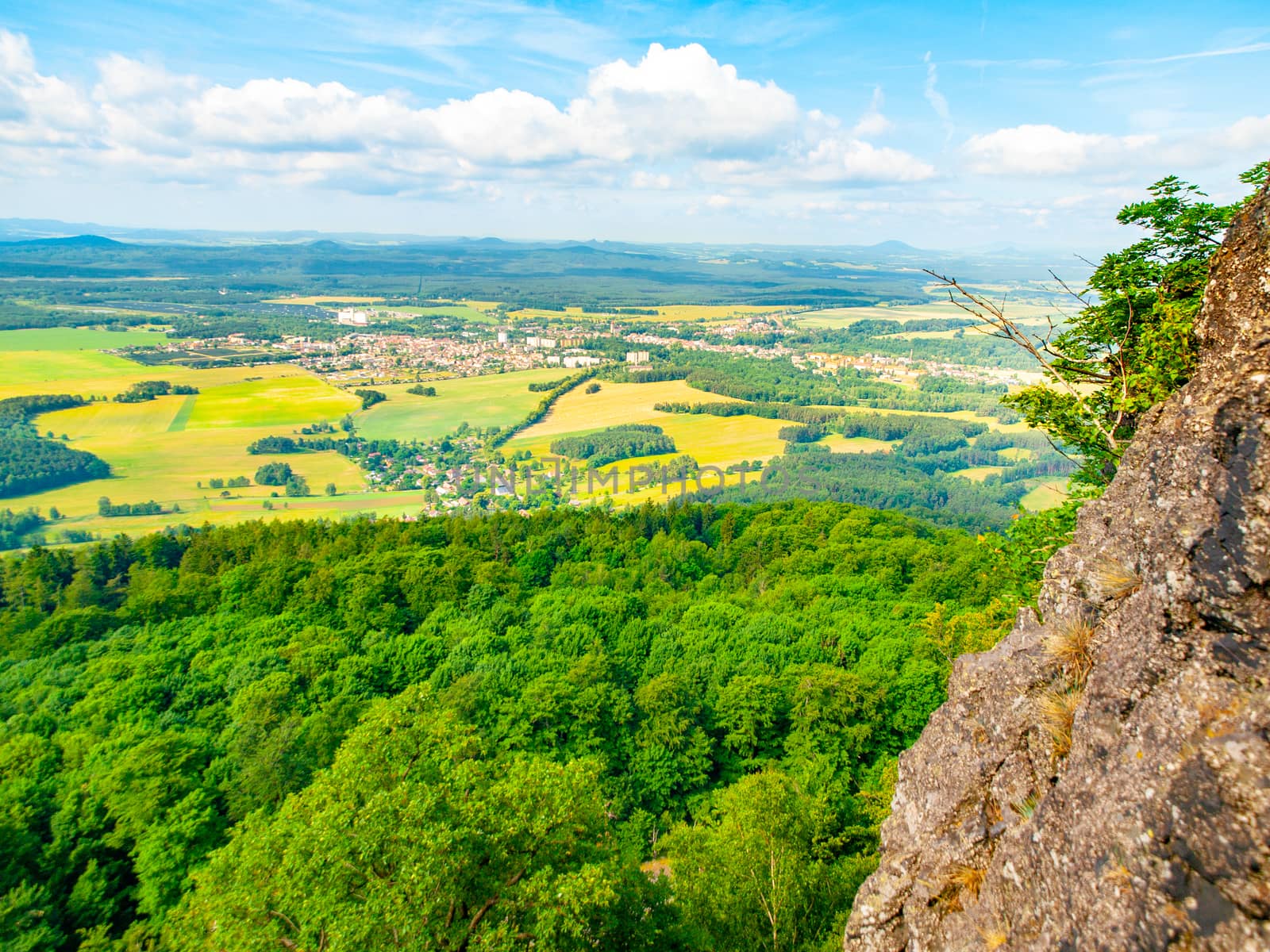 Rural landscape around Mimon on sunny summer day, view from Ralsko mountain, Czech Republic by pyty