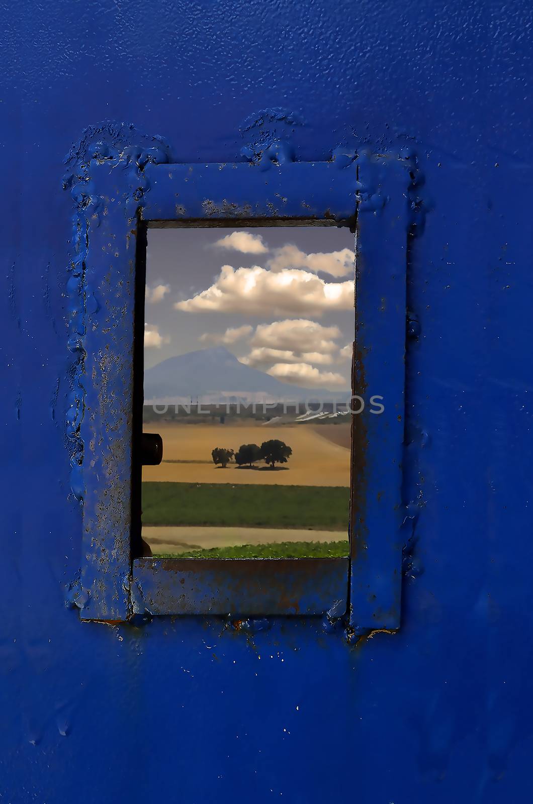 Landscape of the stain behind an iron gate