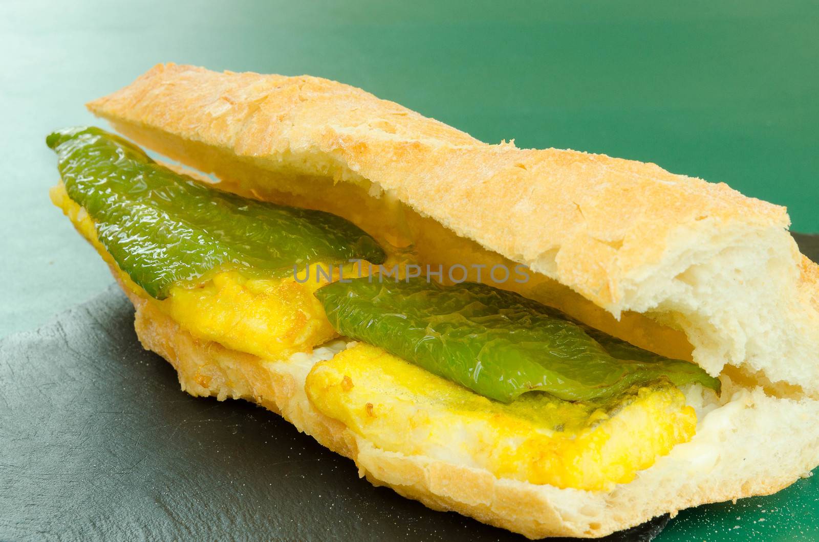 Codfish sandwich battered with green peppers typical Valencia n lunch