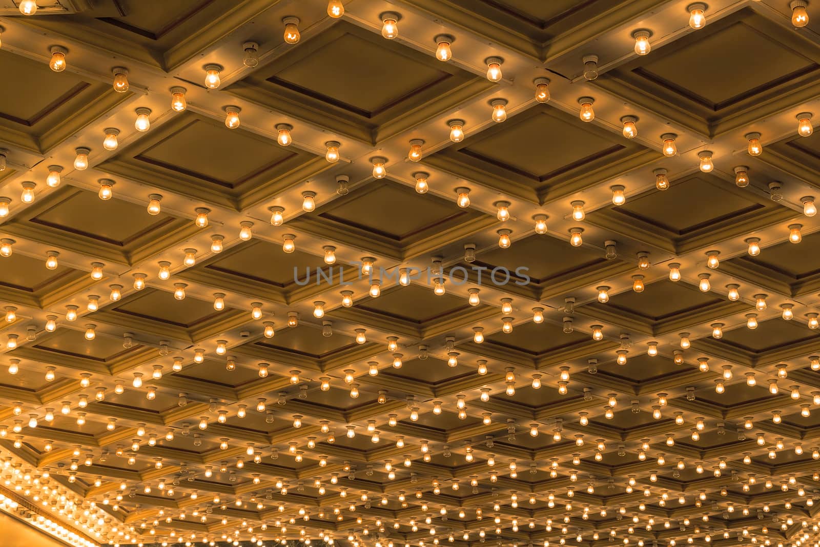 Theater ceiling retro marquee lights on Broadway