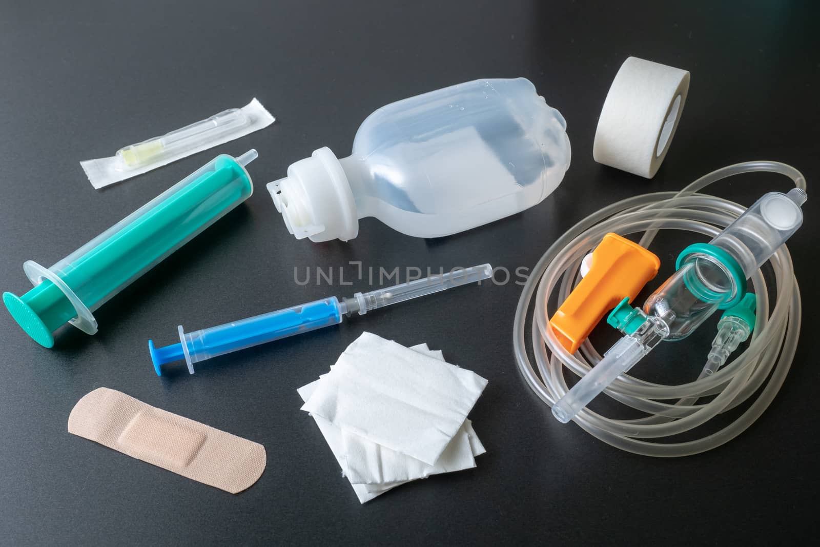Medical Syringe and infusion set. Health care. Medical environment.