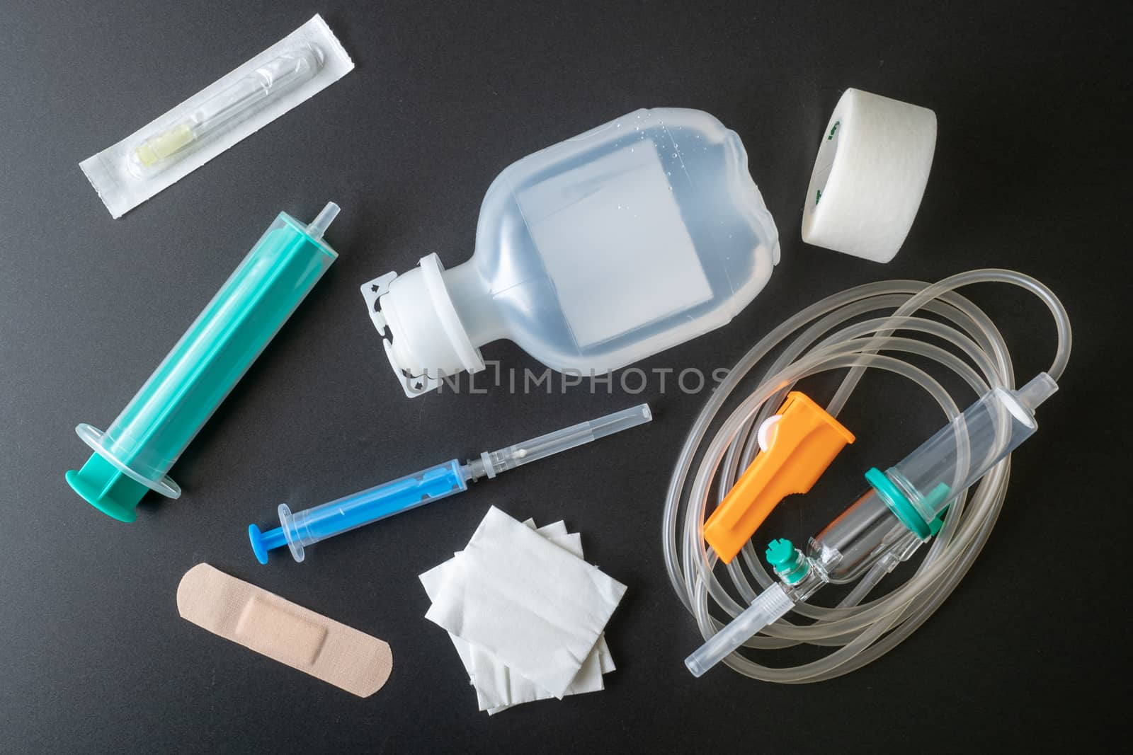 Medical Syringe and infusion set. Health care. Medical environment.