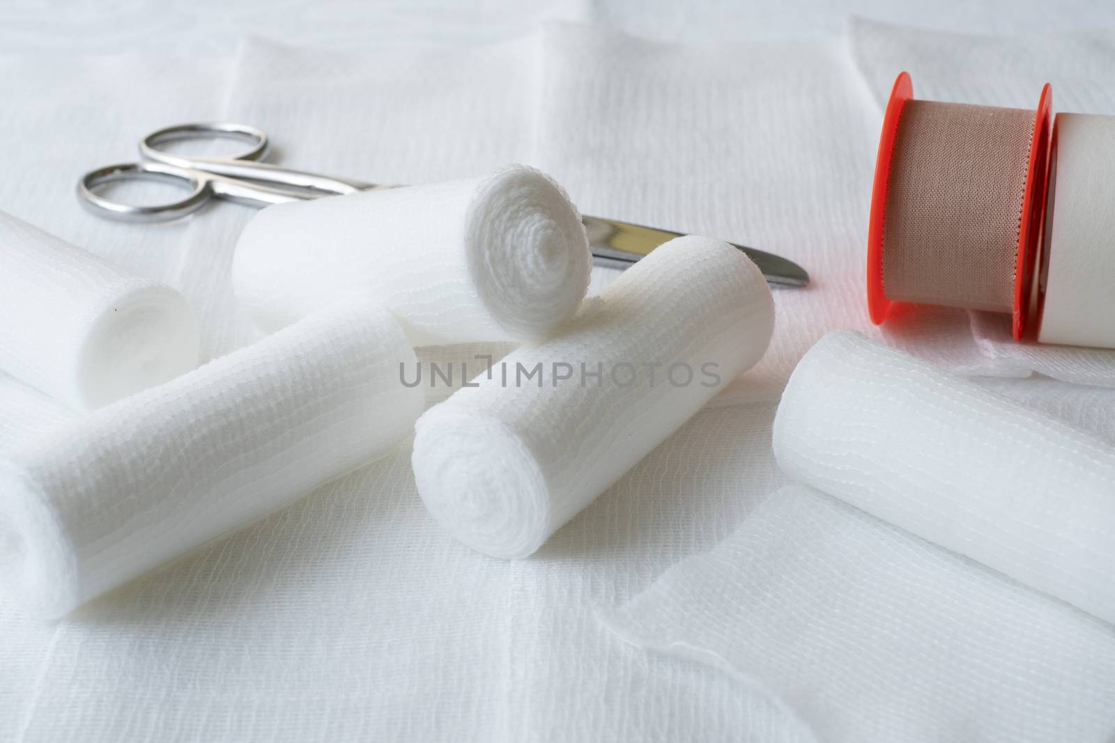 Medical bandages with scissors and sticking plaster. Medical equ by xtrekx