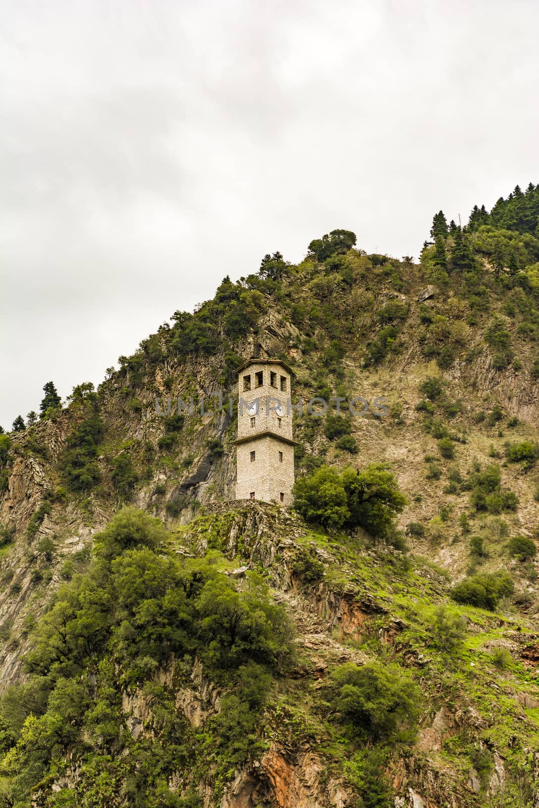 Clock tower at Proussos monastery near Karpenisi town in Evrytania - Greece.