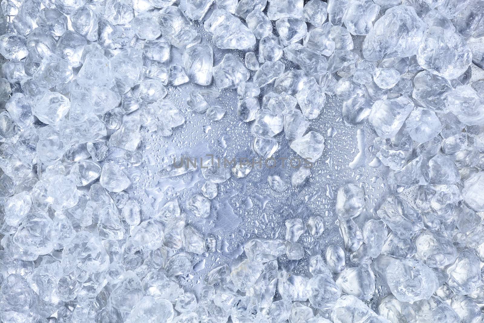 Crushed ice texture or background, copy space, top view