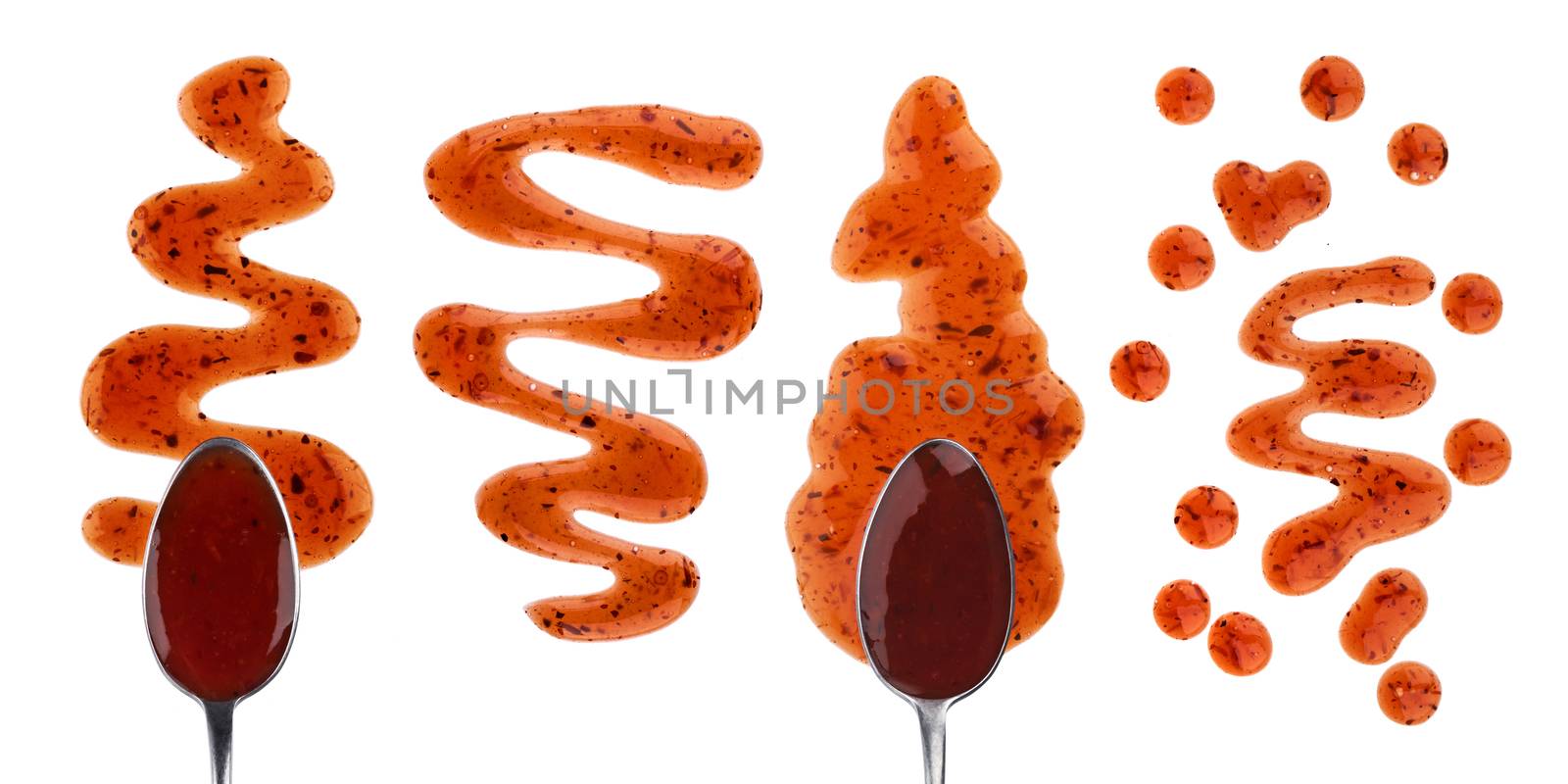 Cranberry sauce with spoon isolated on white background with clipping path. Top view