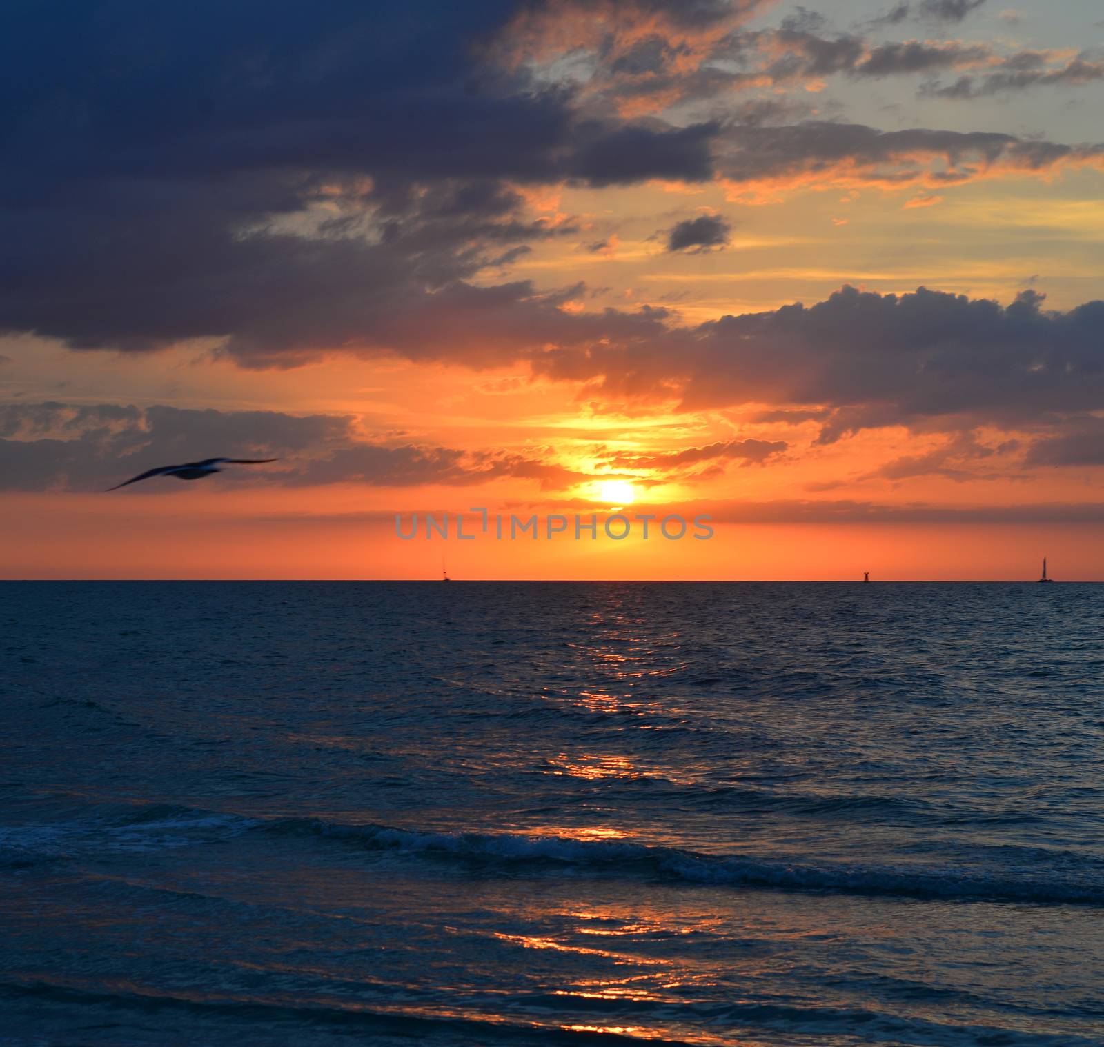 Sunset in the evening on a sea beach