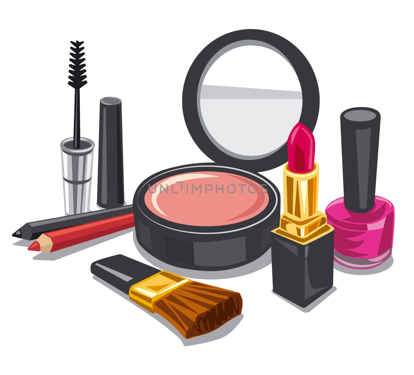 illustration of cometics and make up product collection