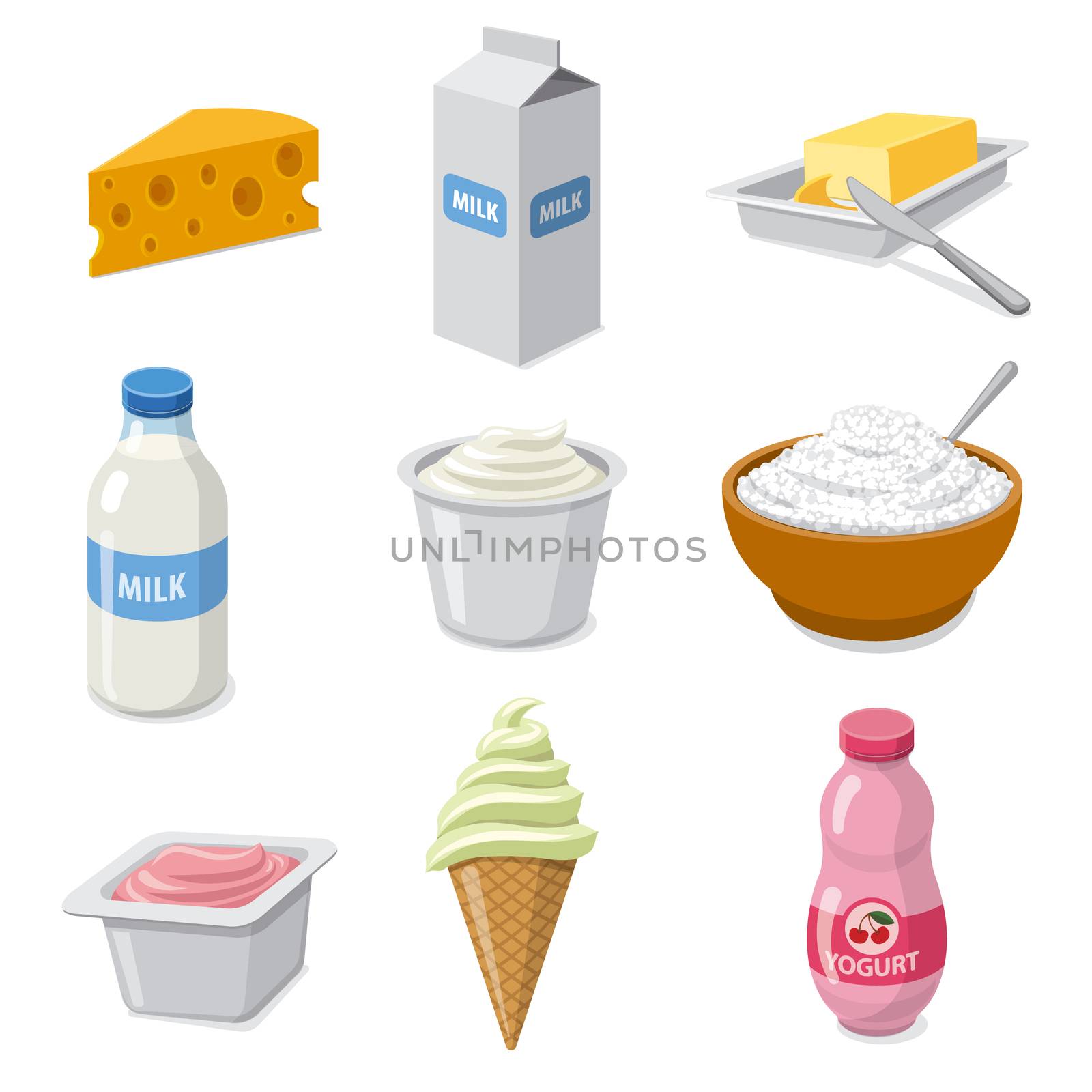 illustration of  icons set dairy milk products