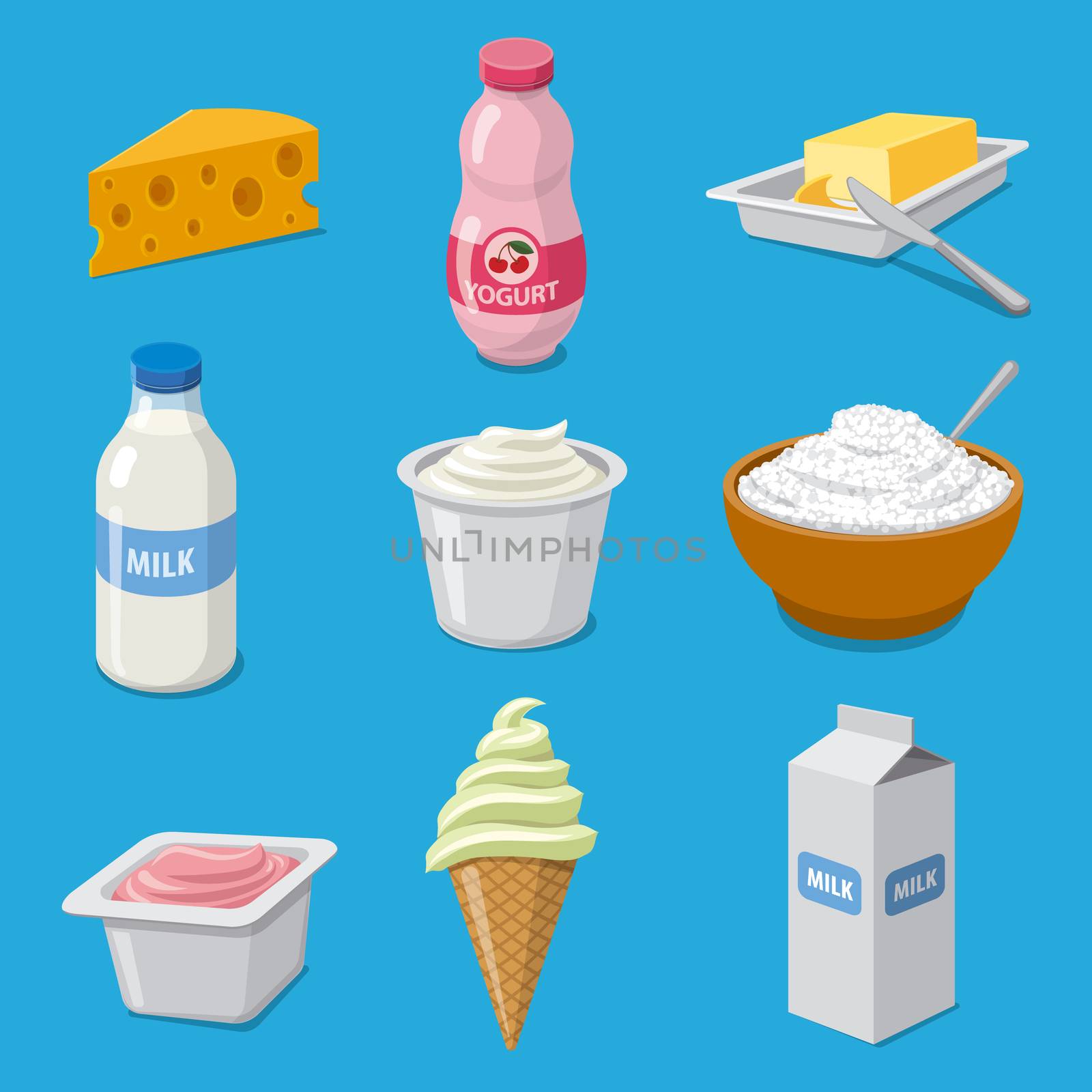 illustration of  icons set dairy milk products