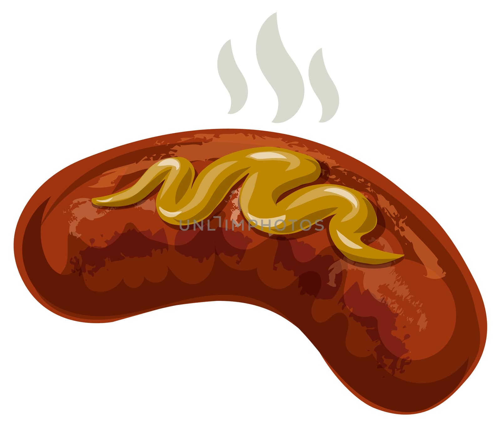 illustration of hot grilled sausage with mustard