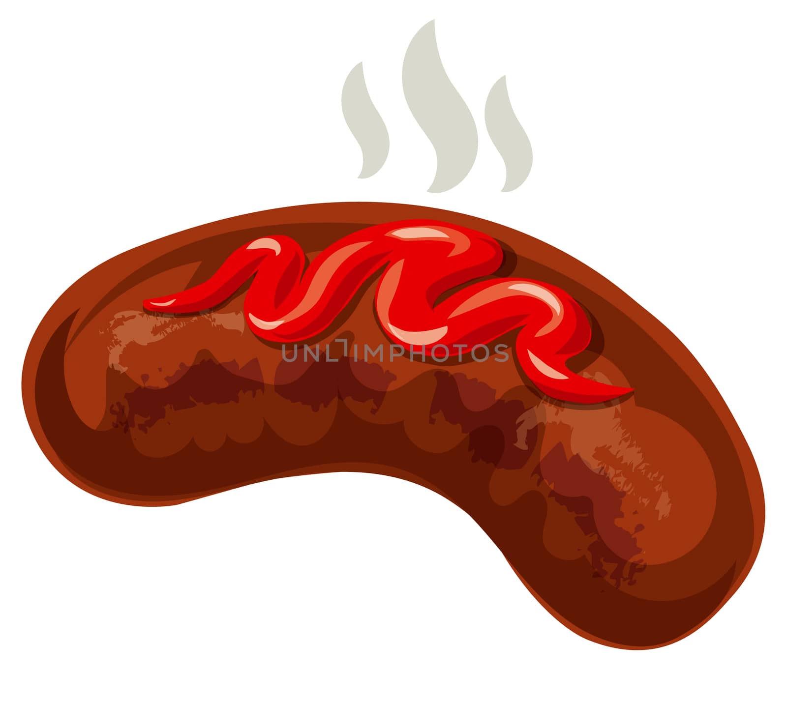 illustration of hot grilled sausage with ketchup