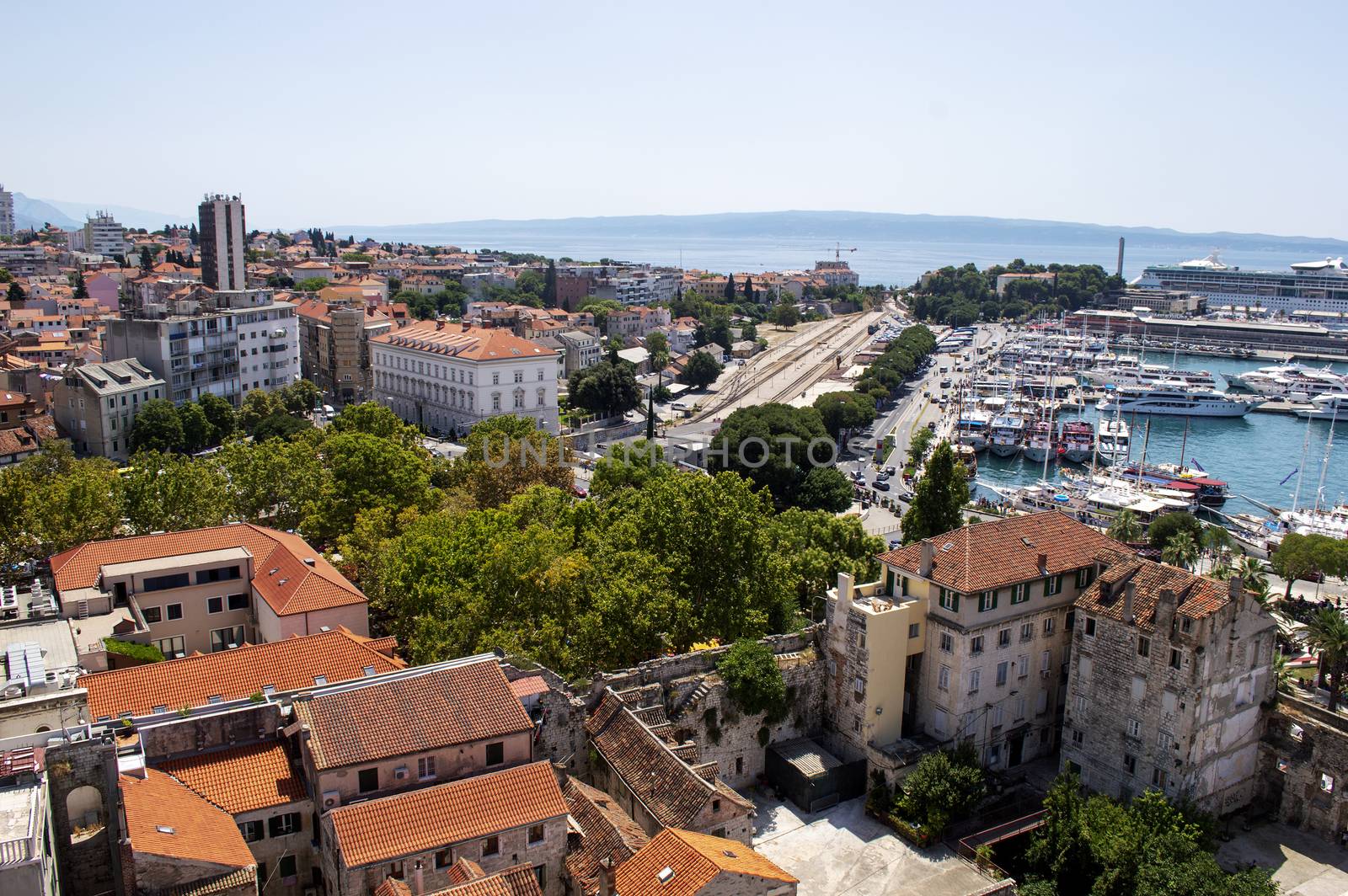 Croatian harbor in city Split in summer on a sunny day.
