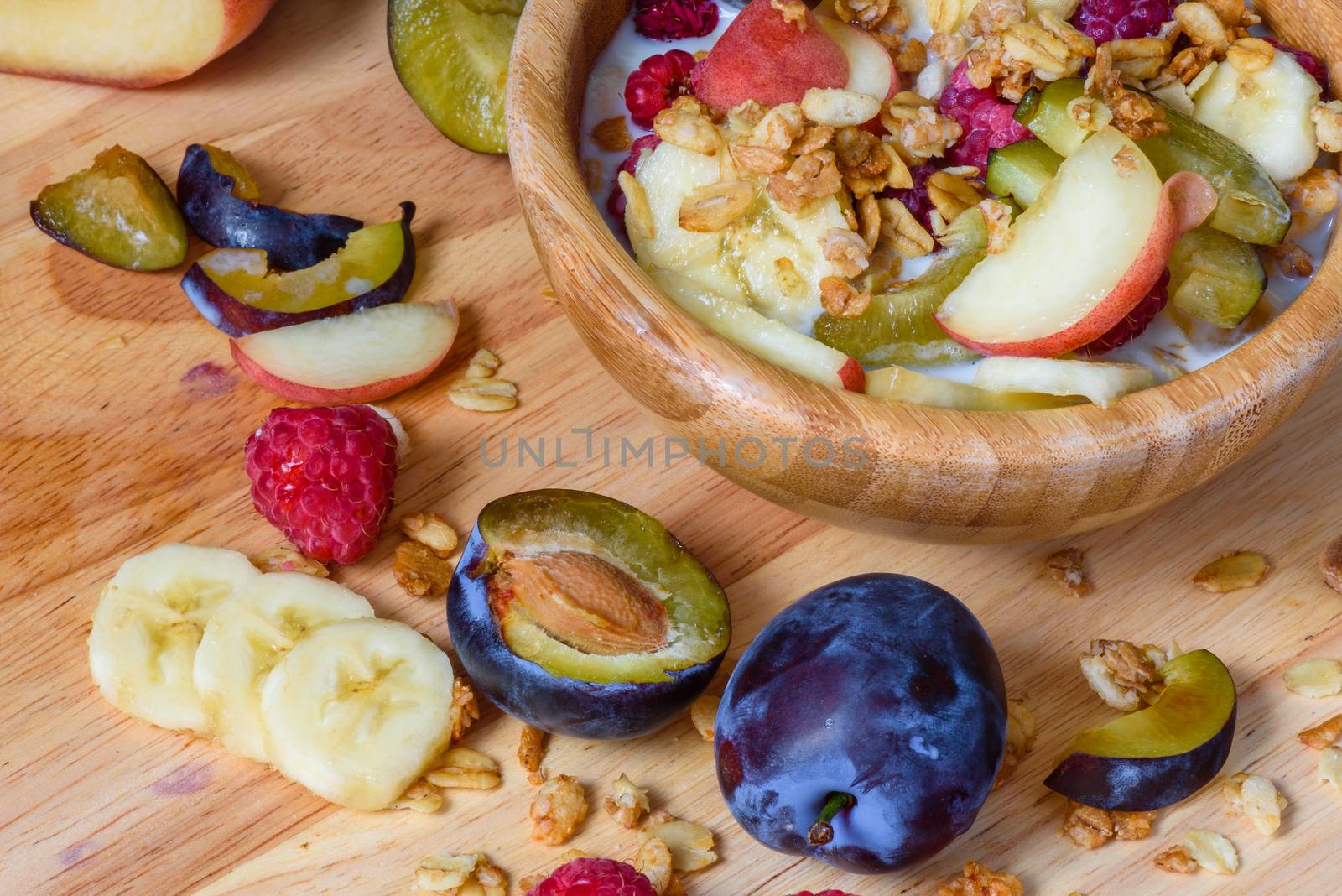 Muesli with berries, fruits and milk by Seva_blsv