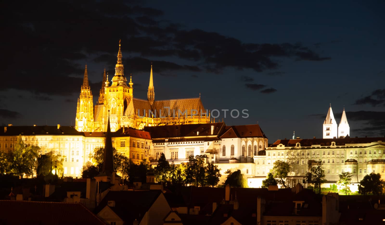 Hradcany with Prague Castle and St Vitus Cathedral by night. Prague, Czech Republic by pyty