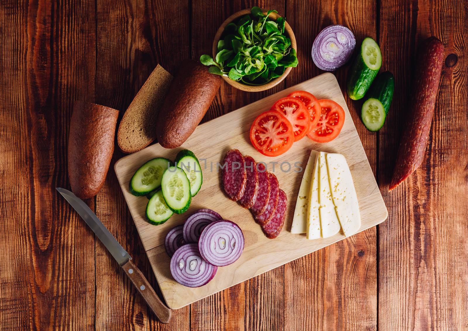 Ingredients for Making Sandwhich. View from Above