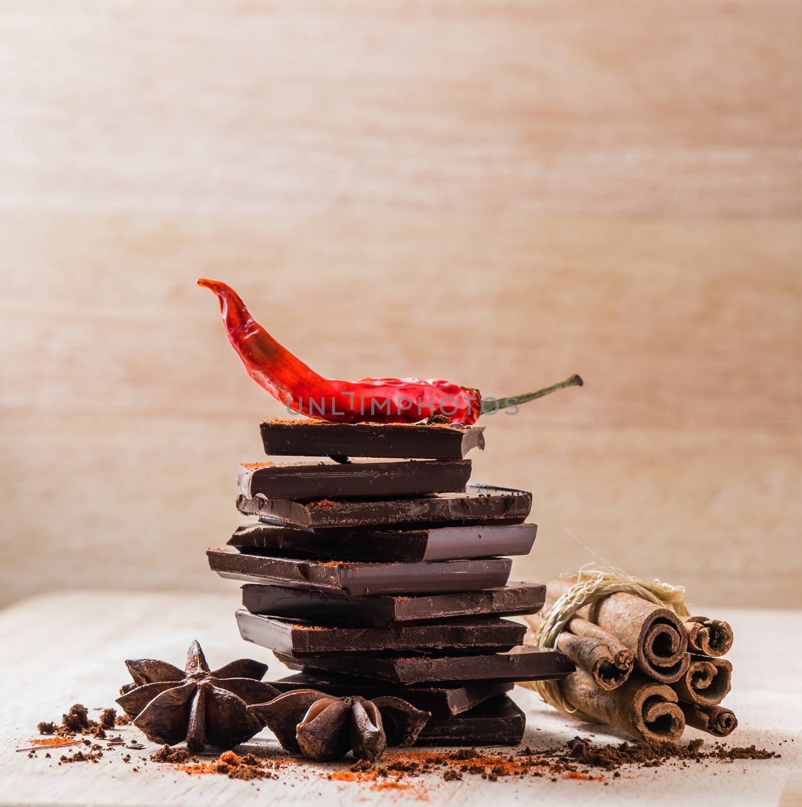 Dried Chili Pepper, Chocolate and other Spices by Seva_blsv