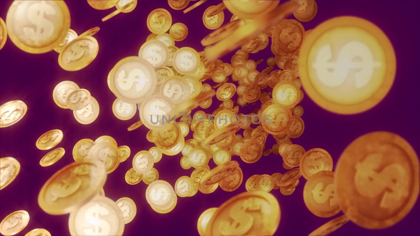 Golden coins fly horizontally and cheerfully by klss